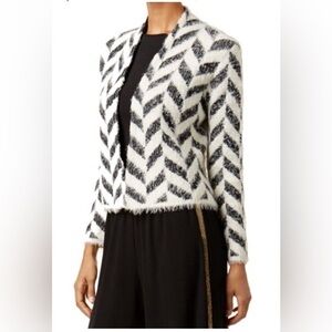 August Silk Chevron Eyelash Open Cardigan Bolero White Black Size M